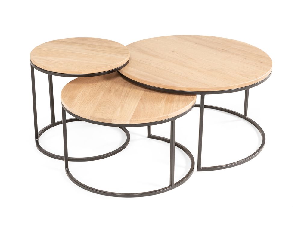 Set van 3 ronde salontafels GLASGOW - Smoked Oak FDF-18-000016