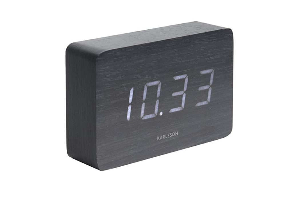 Alarm clock square black veneer white LED PST KA5653BK