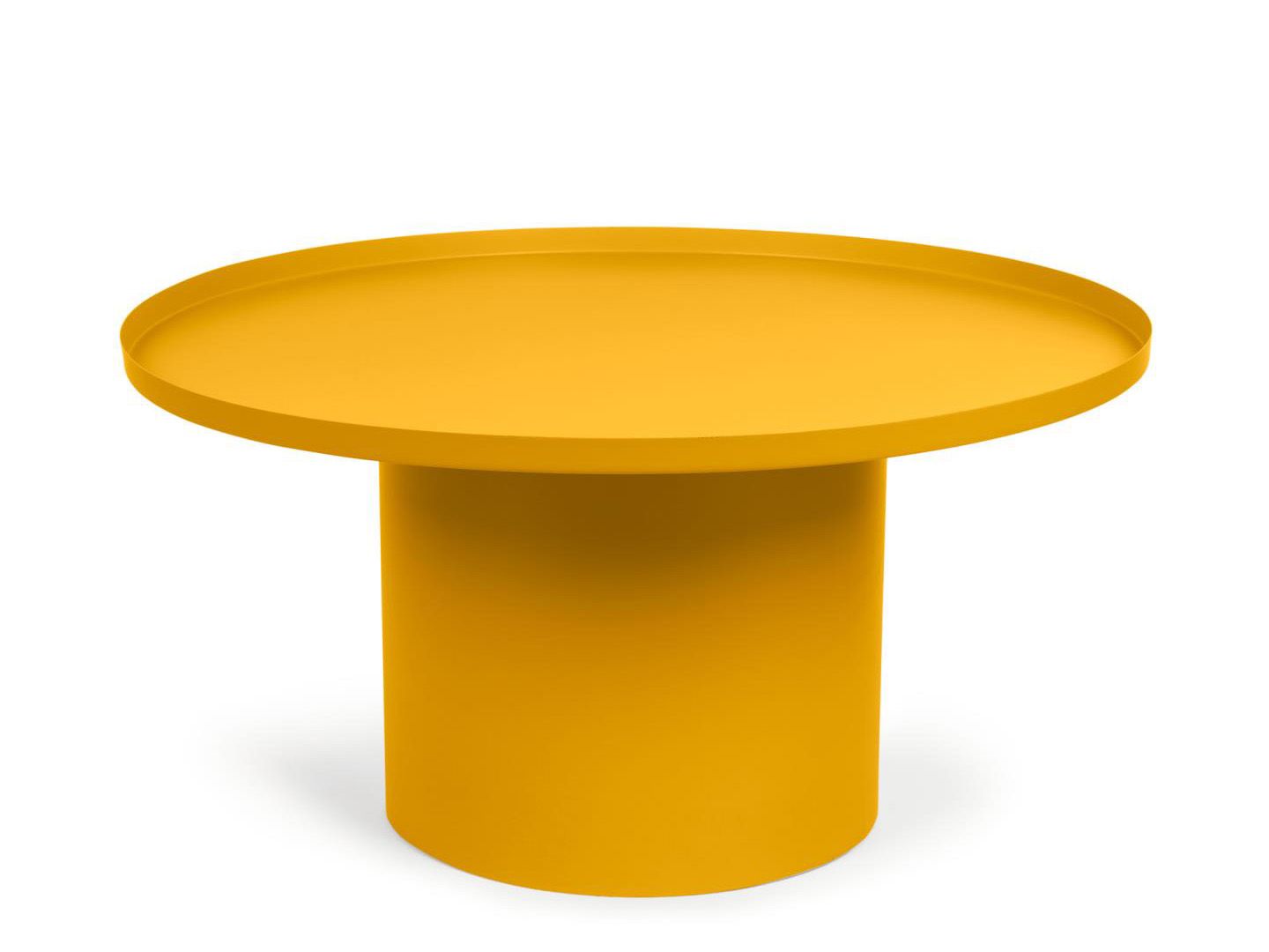 Ronde salontafel FLEKSA in mosterdgeel metaal.