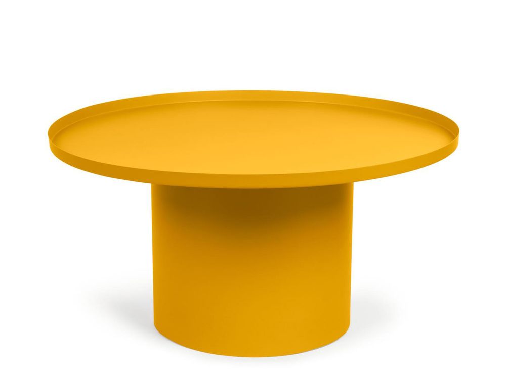 Ronde salontafel FLEKSA in mosterdgeel metaal.