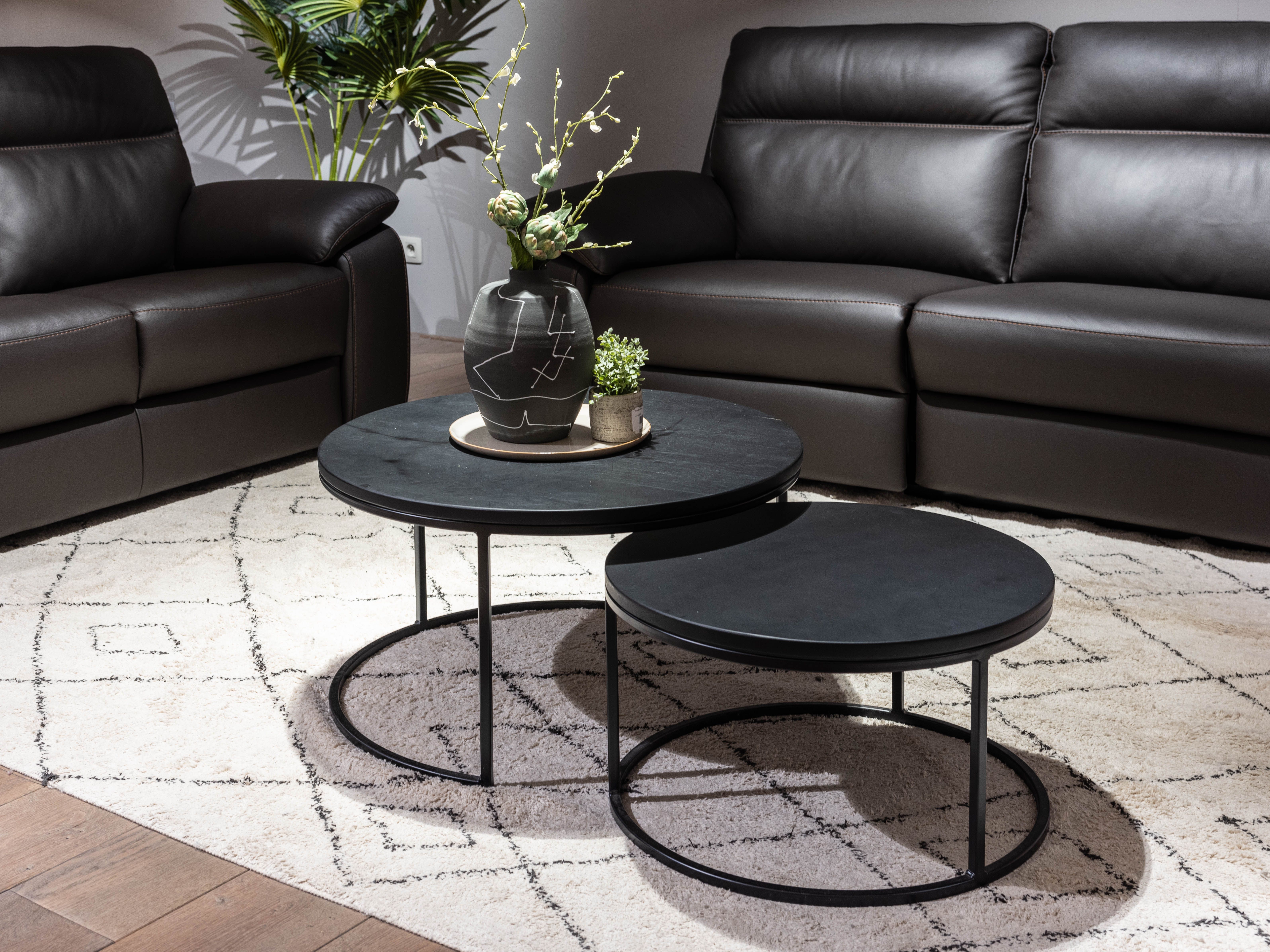 Set van 2 ronde salontafels GLASGOW - Smoked Oak