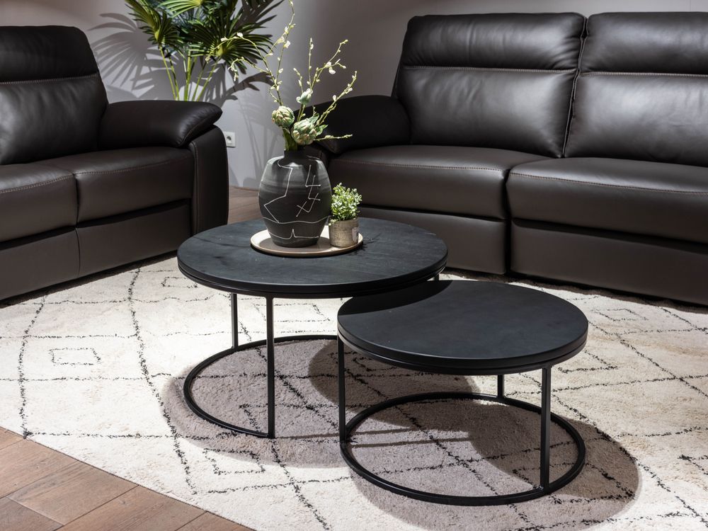 Set van 2 ronde salontafels GLASGOW - Smoked Oak FDF-18-000063