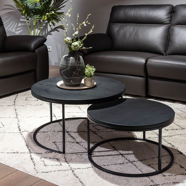 Set van 2 ronde salontafels GLASGOW - Smoked Oak