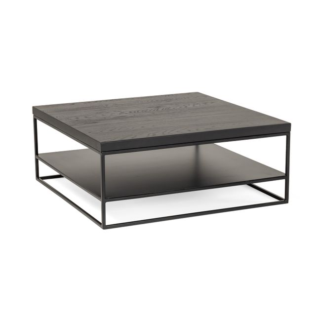 Salontafel GLASGOW - Massief eikenhout/Zwart