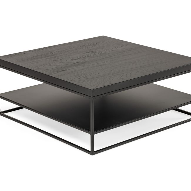 Salontafel GLASGOW - Massief eikenhout/Zwart