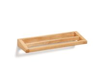 KENTA handdoekenrek van massief lichtbruin teak, aan de muur bevestigd.