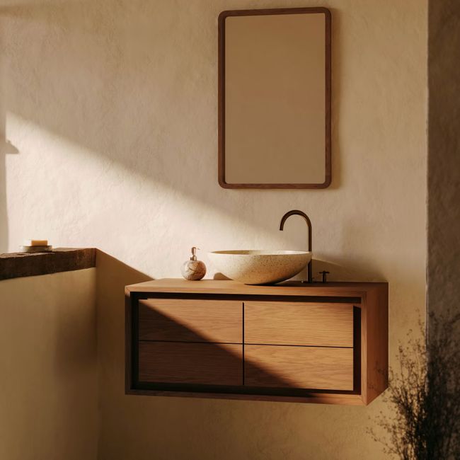 Spiegel SHAMEL - Massief Teak / Walnoot