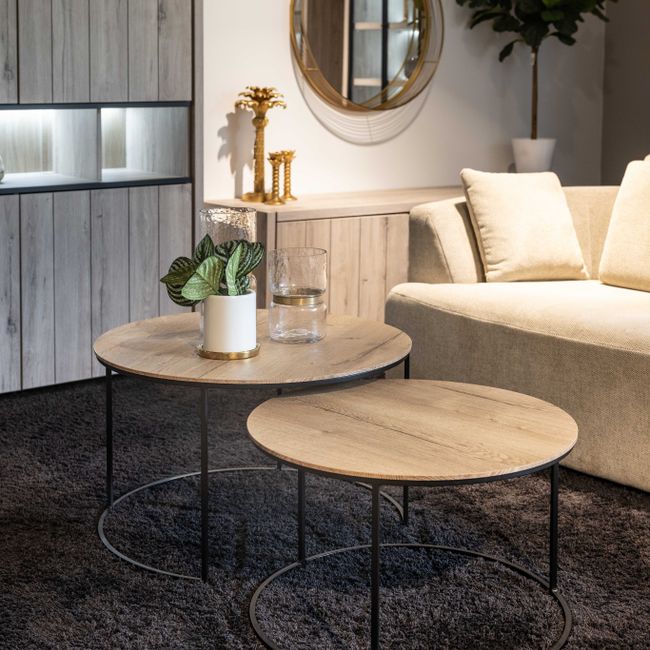 Set van 2 salontafels WINDSOR - Naturel/metaal