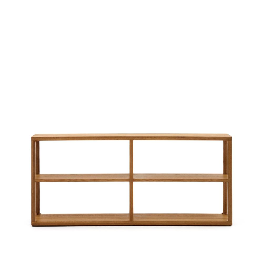 Plankenkast MAYMAI van bruin essen multiplex met vier open vakken.