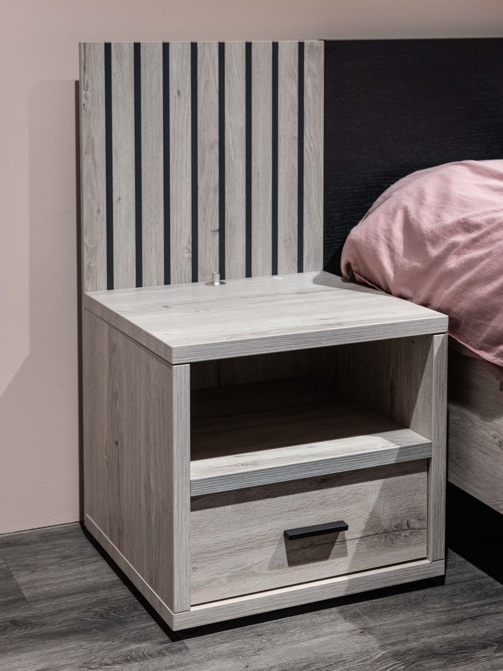 2-persoonbed met 2 nachttafels LIMA - Lichtgrijs e MBR LI LB180-2NK-MOLG