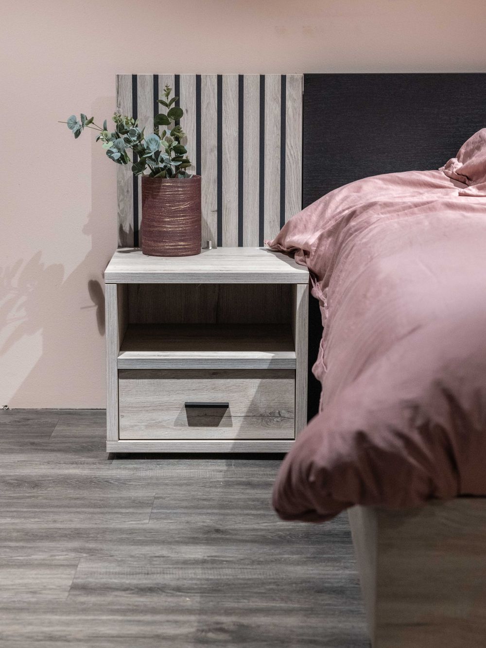 2-persoonbed met 2 nachttafels LIMA - Lichtgrijs e MBR LI LB180-2NK-MOLG