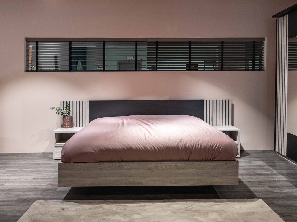 2-persoonbed met 2 nachttafels LIMA - Lichtgrijs e MBR LI LB180-2NK-MOLG