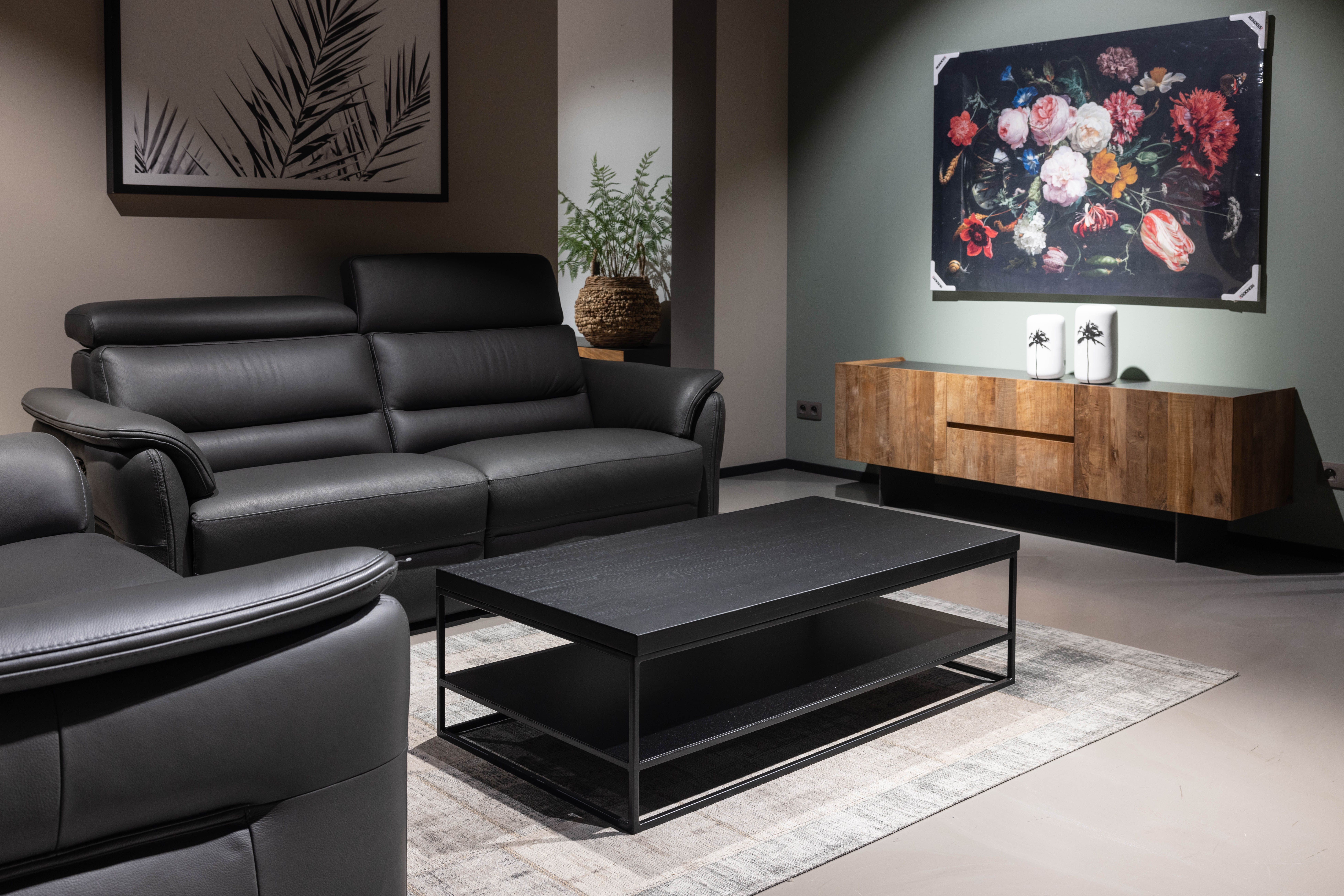 Salontafel GLASGOW - Massief eikenhout/Zwart