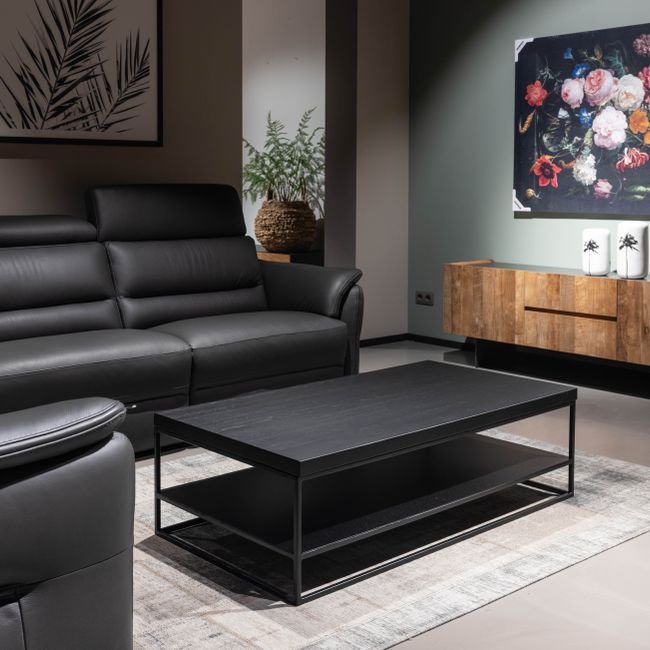 Salontafel GLASGOW - Massief eikenhout/Zwart