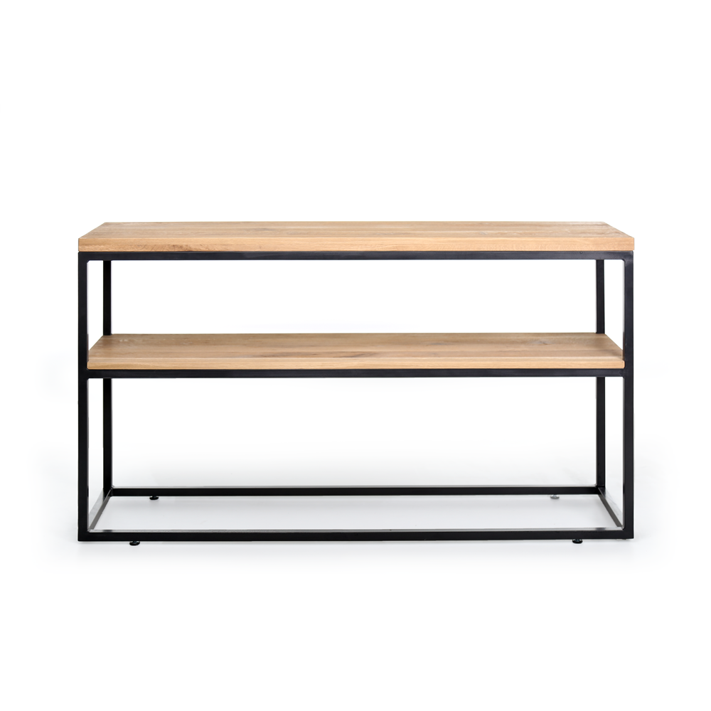 Wandtafel ABERDEEN - Sand, met twee houten planken en een zwart metalen frame.