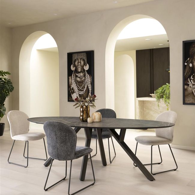 Eetkamertafel MINATO - Lichtgrijze marmerlook