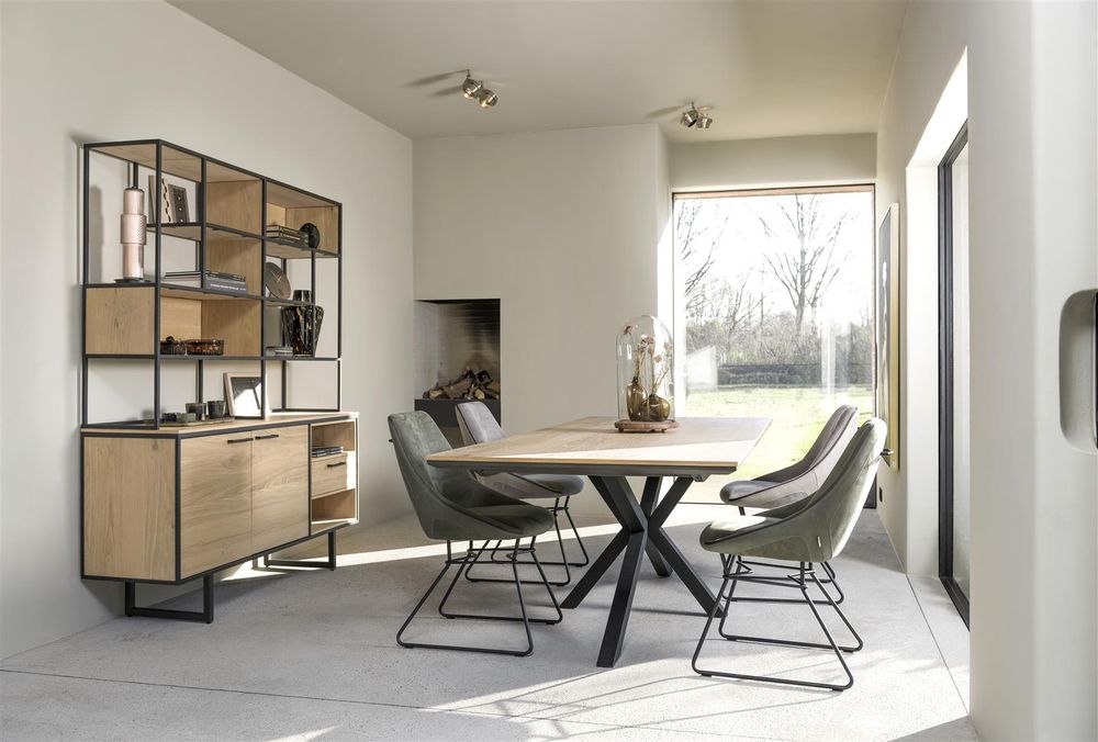 Eetkamer BELO - Naturel eiken/Zwart metaal C-XOO-BE-EK-BN