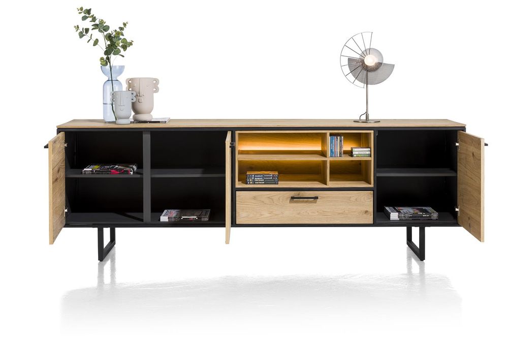 Eetkamer BELO - Naturel eiken/Zwart metaal C-XOO-BE-EK-BN