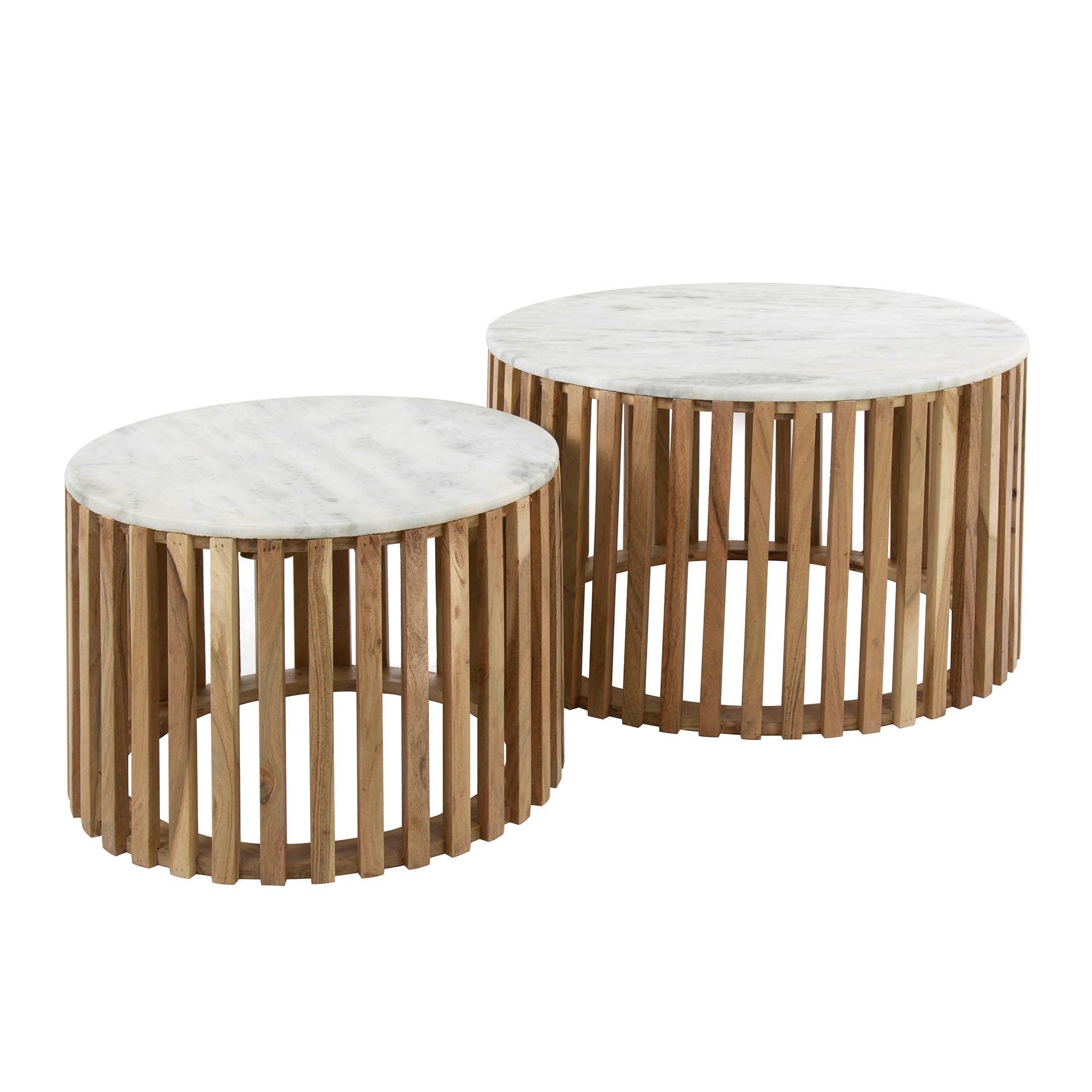 Set 2 salontafels SUNSET - Wit marmer / mangohout
