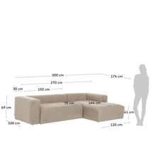 3-zit met chaise longue rechts BLOK - Beige KAV S752GR39