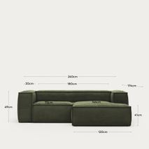 2-zit met chaise longue rechts BLOK - Groen cordur KAV S574LN19