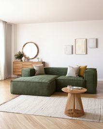 2-zit met chaise longue links BLOK - Groen corduro KAV S575LN19