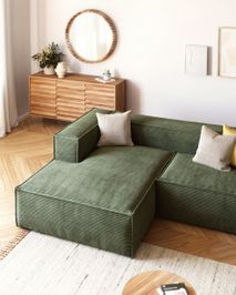 2-zit met chaise longue links BLOK - Groen corduro KAV S575LN19