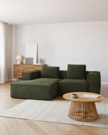 2-zit met chaise longue links BLOK - Groen corduro KAV S575LN19