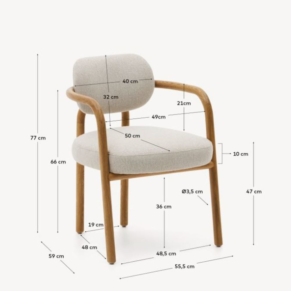Armstoel MELQUI - Massief eikenhout/Beige KAV 100001JJ12