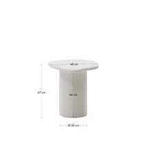 MACARELLA bijzettafel, mosterdgeel cement met afmetingen: 47 cm hoog, blad 48 cm, base Ø30 cm.