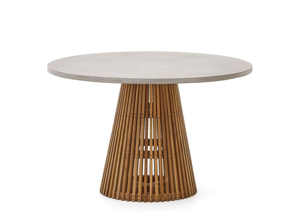 Ronde tuintafel ALCAUFAR - Massief teak/Grijs ceme KAV J0100111PR03