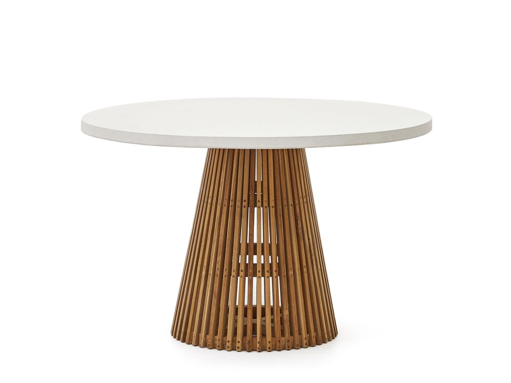 Ronde tuintafel ALCAUFAR - Massief teak/Grijs ceme KAV J0100111PR05