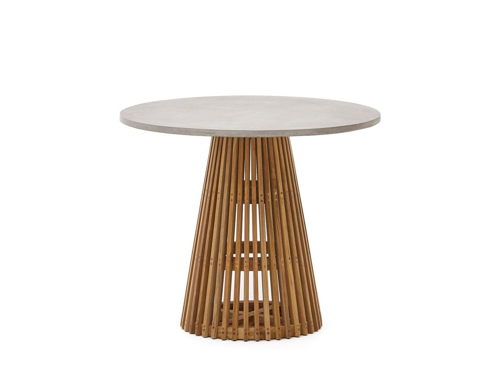 Ronde tuintafel ALCAUFAR - Massief teak/Wit cement KAV J0100112PR03