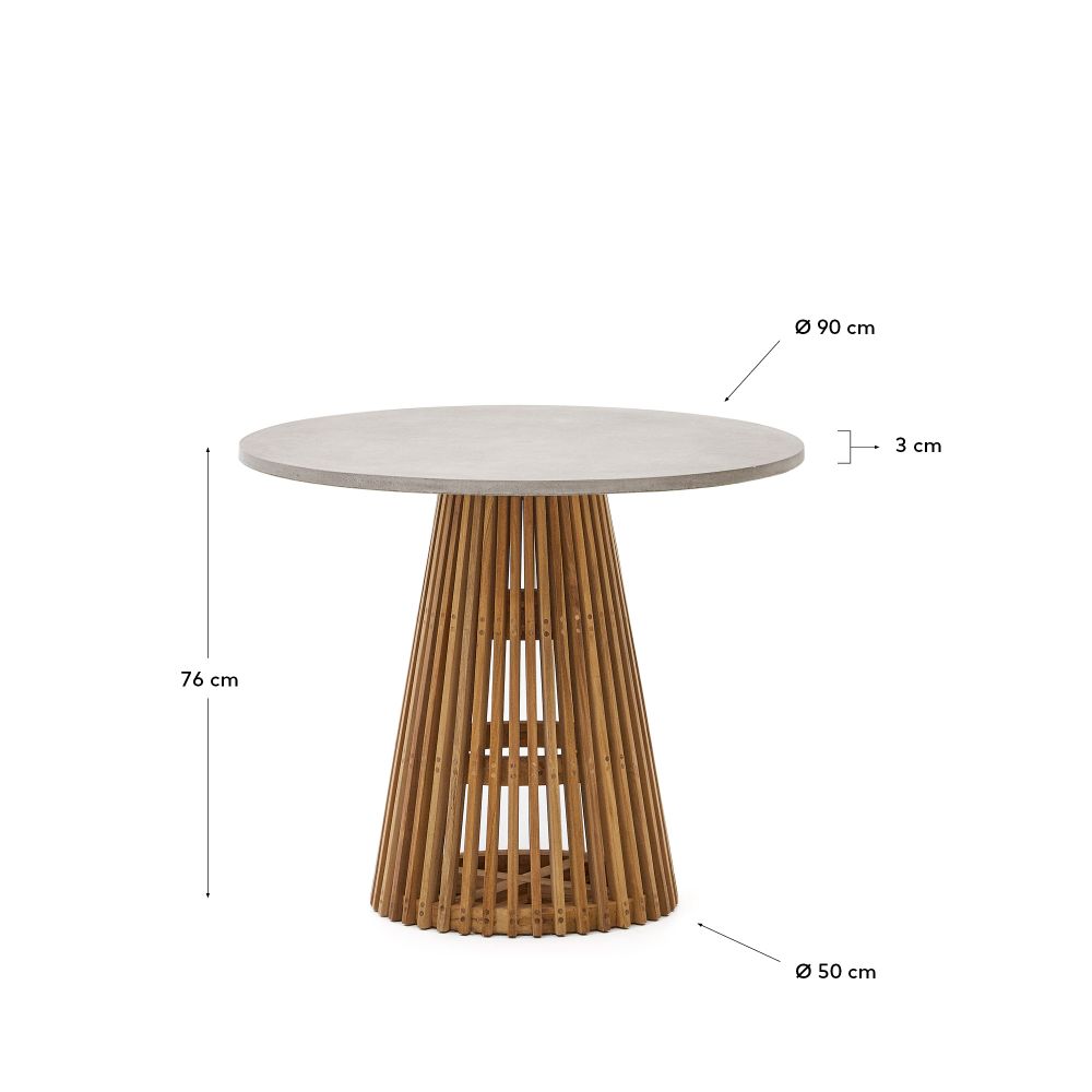 Ronde tuintafel ALCAUFAR - Massief teak/Wit cement KAV J0100112PR03