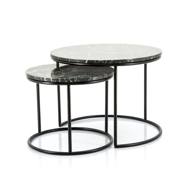 Set 2 salontafels ROMEO - Zwart marmer