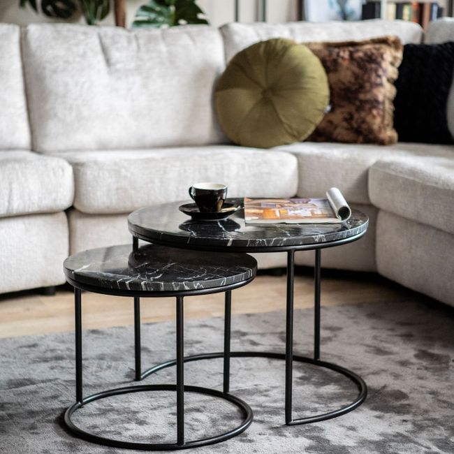 Set 2 salontafels ROMEO - Zwart marmer
