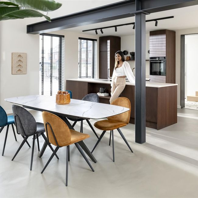 Uitschuifbare eettafel PADOVA - Wit marmer