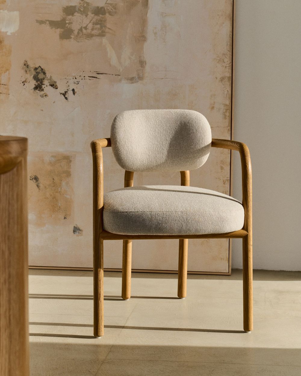 Armstoel MELQUI - Massief eikenhout/Beige KAV 100001JJ12