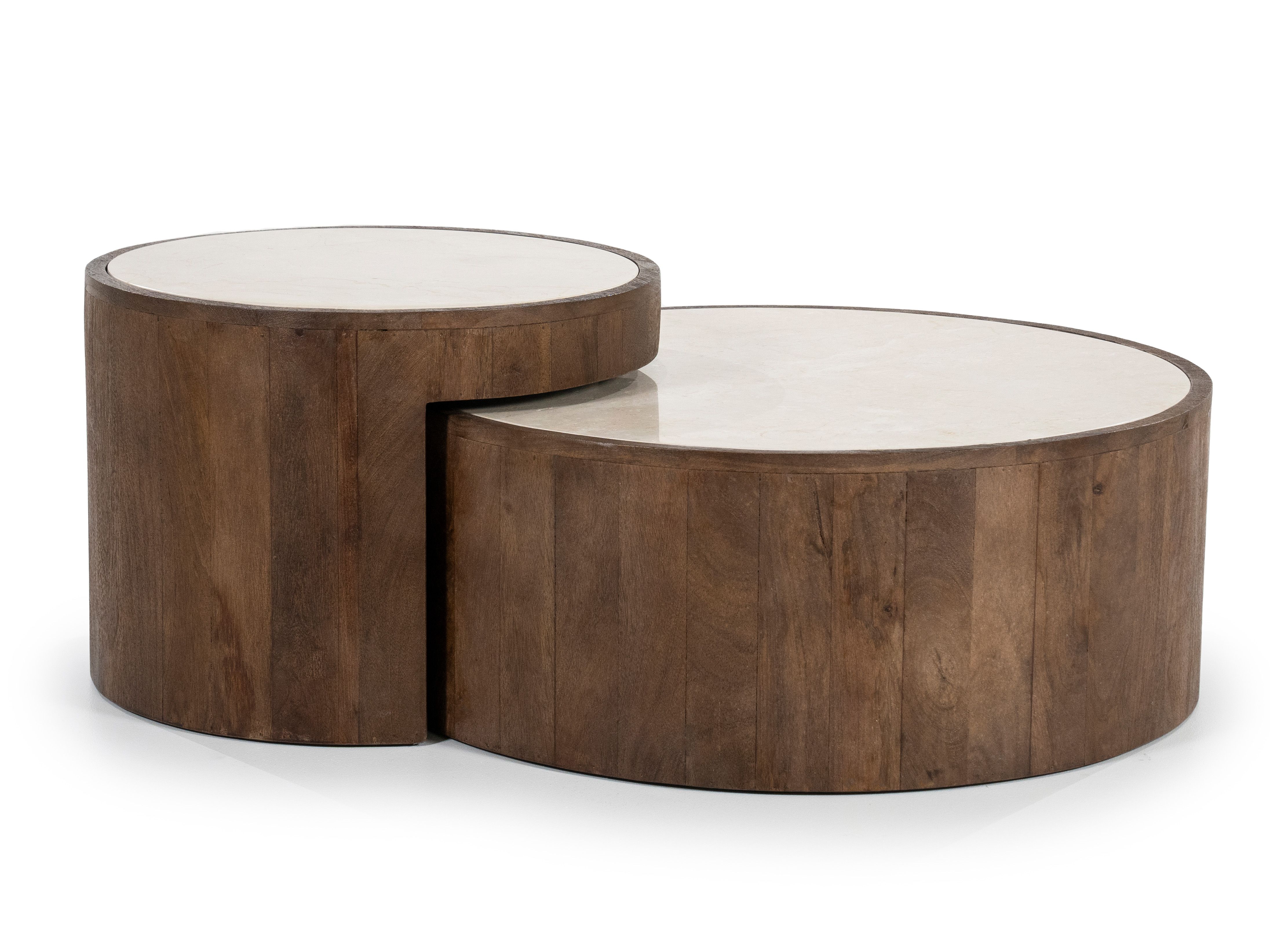 Set van 2 salontafels HAZEL - Mangohout / Marmer