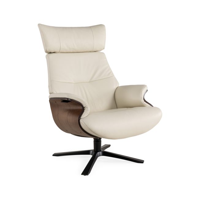Relaxfauteuil AFTERWORK 2 - Wit leder / Walnoot