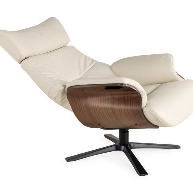 Relaxfauteuil AFTERWORK 2 - Wit leder / Walnoot