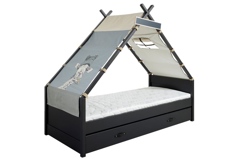 Tipibed met bedlade JUNGLEBOOK - Zwart C-SCE JUNGLEBOOK