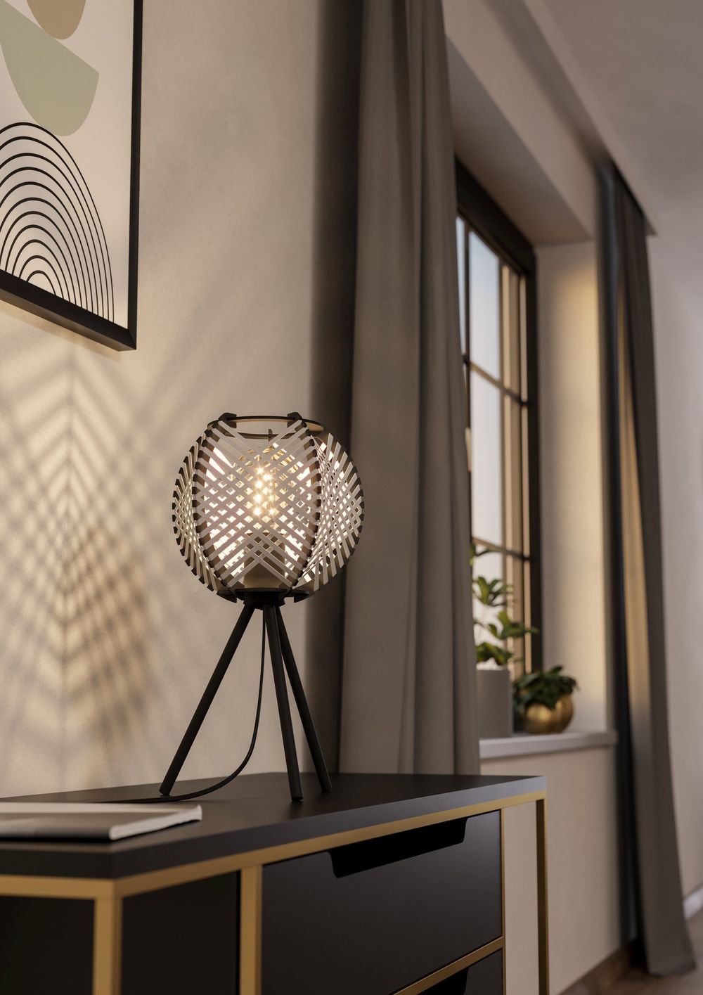 Tafellamp WAVERTON - Zwart / Hout EGL 44008