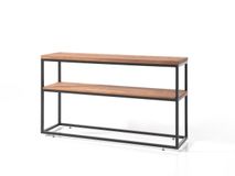 Wandtafel ABERDEEN Sand met twee houten bladen en een zwart metalen frame.