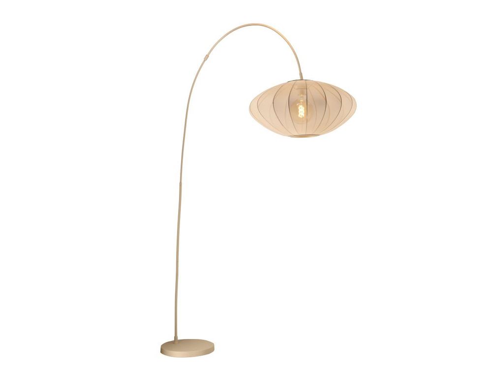 Booglamp CORINA, beige met een metalen boog en stoffen kap.