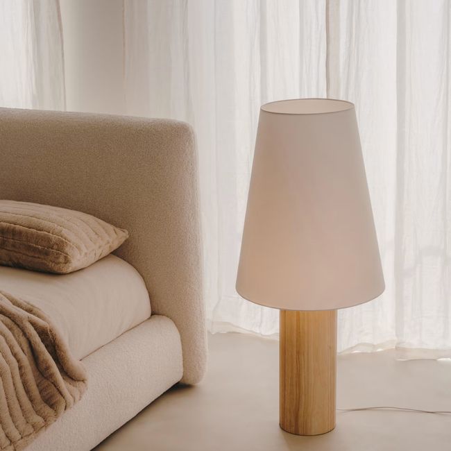 Vloerlamp MARGA - Naturel rubberhout/Linnen