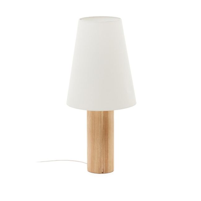 Vloerlamp MARGA - Naturel rubberhout/Linnen