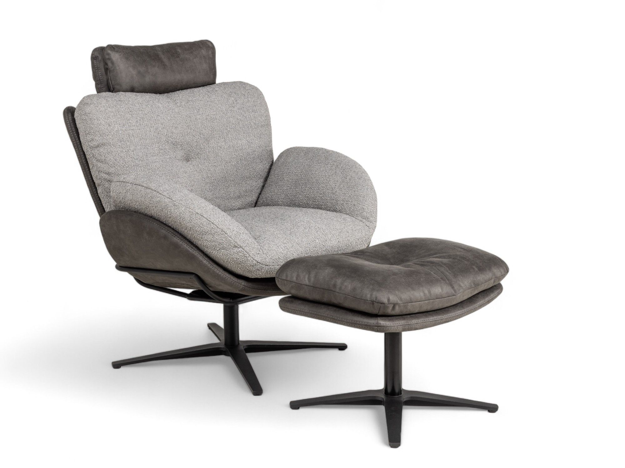 Draaifauteuil met poef ALAIN - Grijs C-DFM-4-RLX-A8O149P66