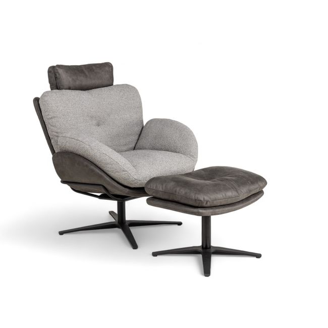 Draaifauteuil met poef ALAIN - Grijs
