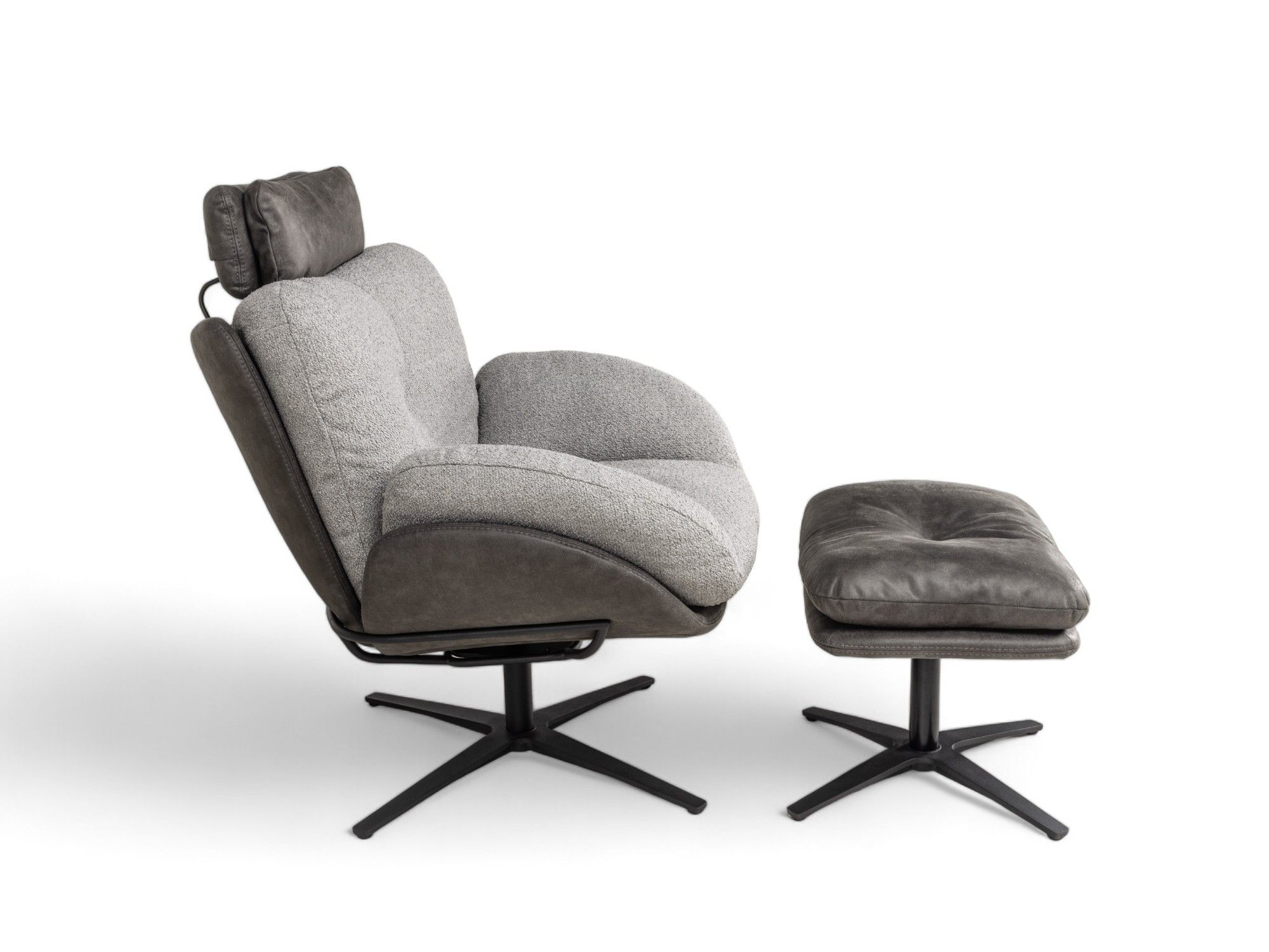 Draaifauteuil met poef ALAIN - Grijs